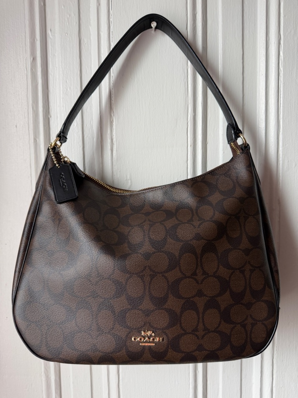 Coach Brown/Black Signature Canvas Hobo Shoulder Bag - Picture 2 of 15